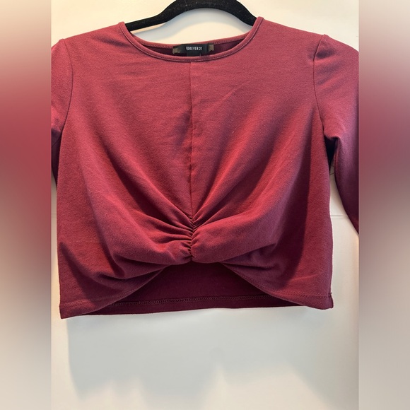 Forever 21 burgundy long sleeve crop top winter casual fall holiday event S - Picture 9 of 11